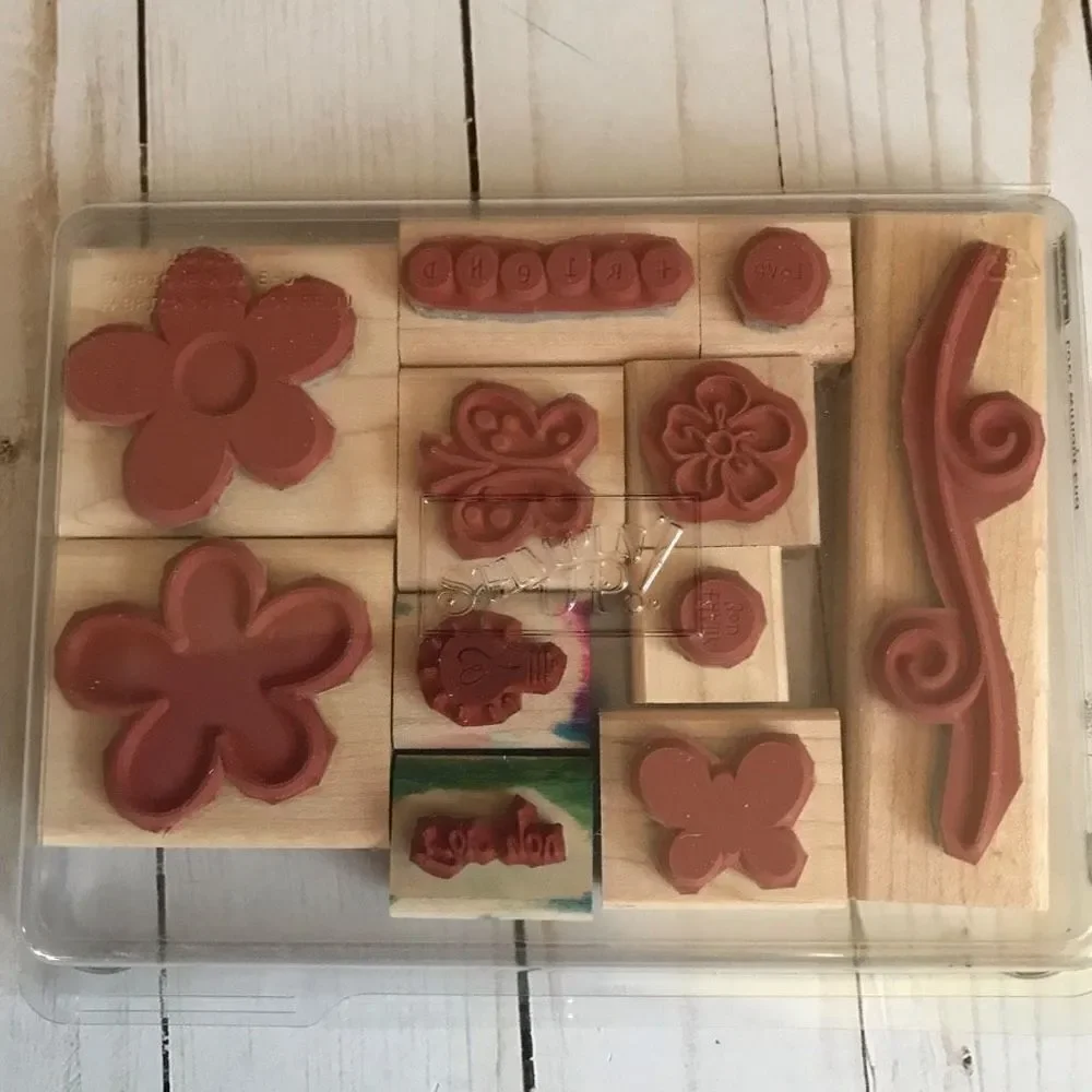 Stampin up! Miscellaneous wood mounted rubber stamps set of 10 floral butterfly